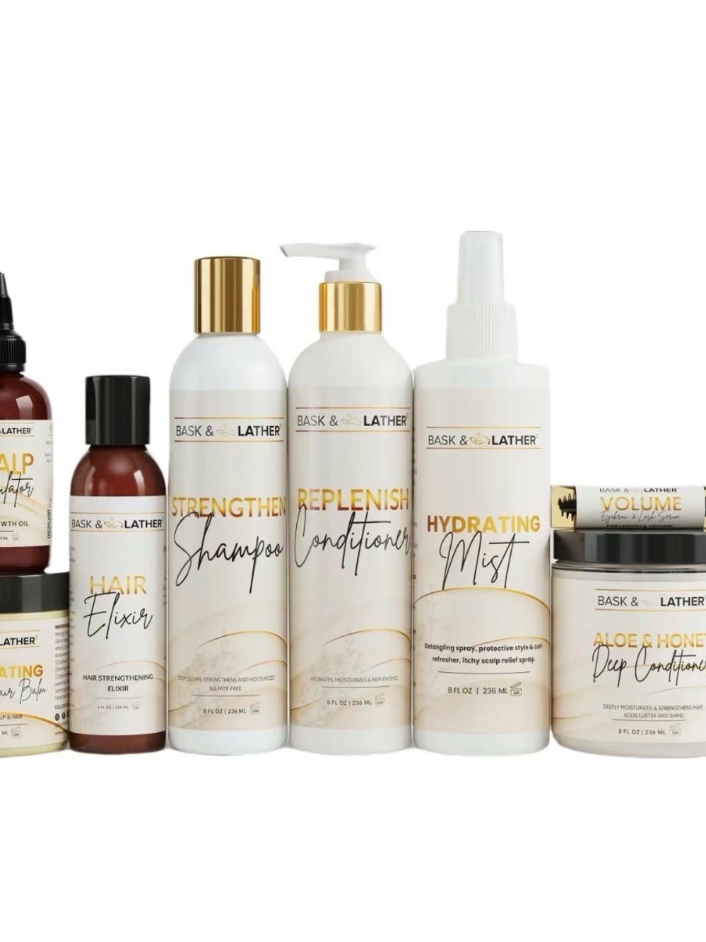 Bask & Lather Hydrating Mist Hair Care Set - White & Gold